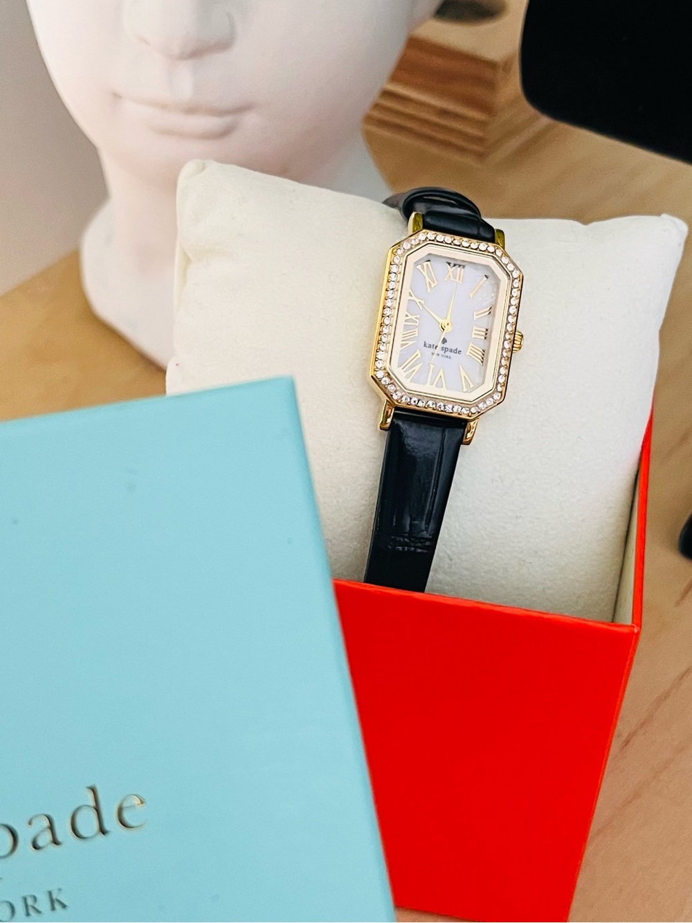 Kate Spade Gold-Tone Case Black Leather Strap Watch